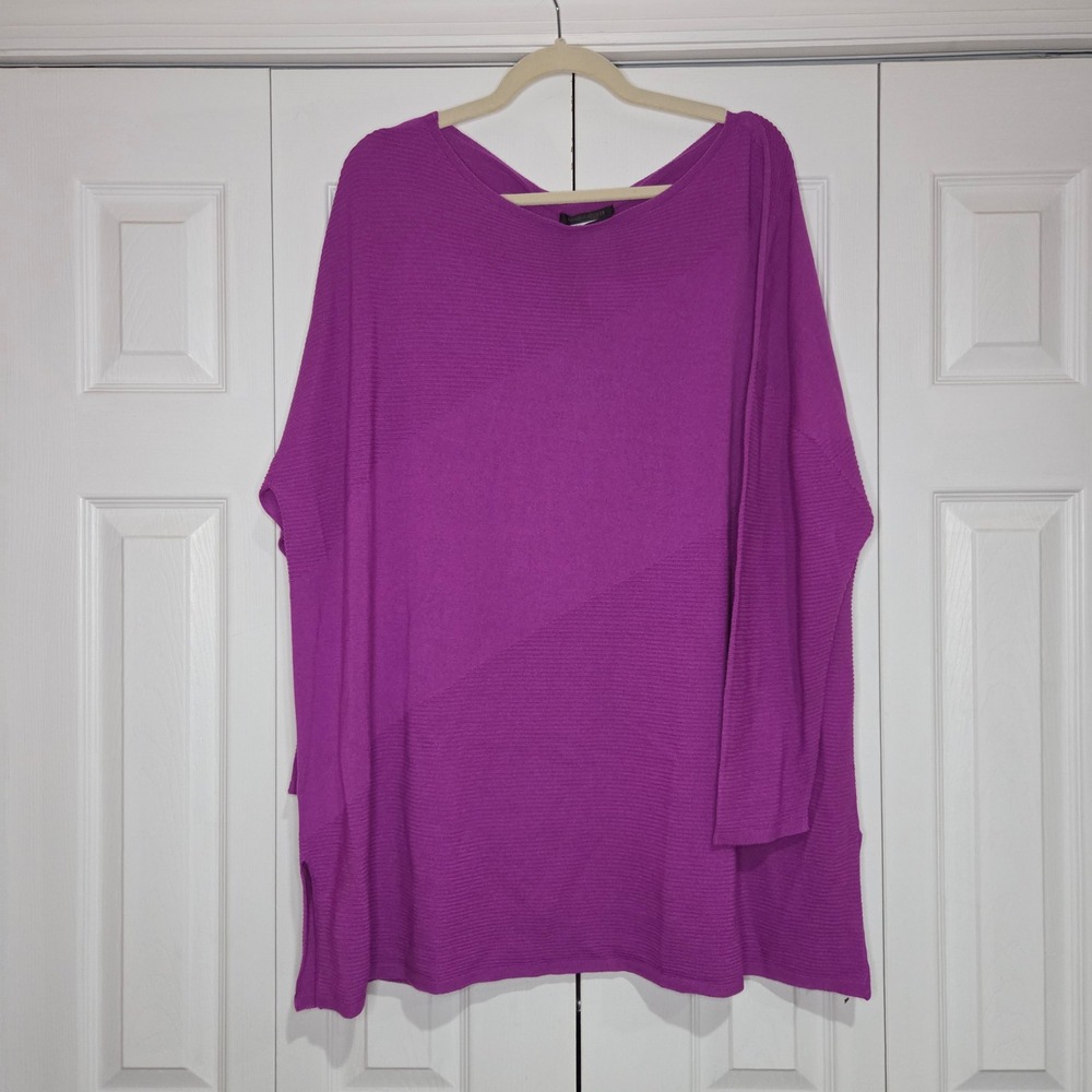 Marina Rinaldi Anita Sweater L Purple NWT Wool Blend Ribbed Oversized Italy $395